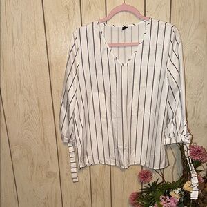 SHEIN White Blouse with Black Vertical Stripes